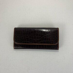 Abas Brown Crocodile Print Leather Clutch Wallet - Chic & Stylish Accessory!